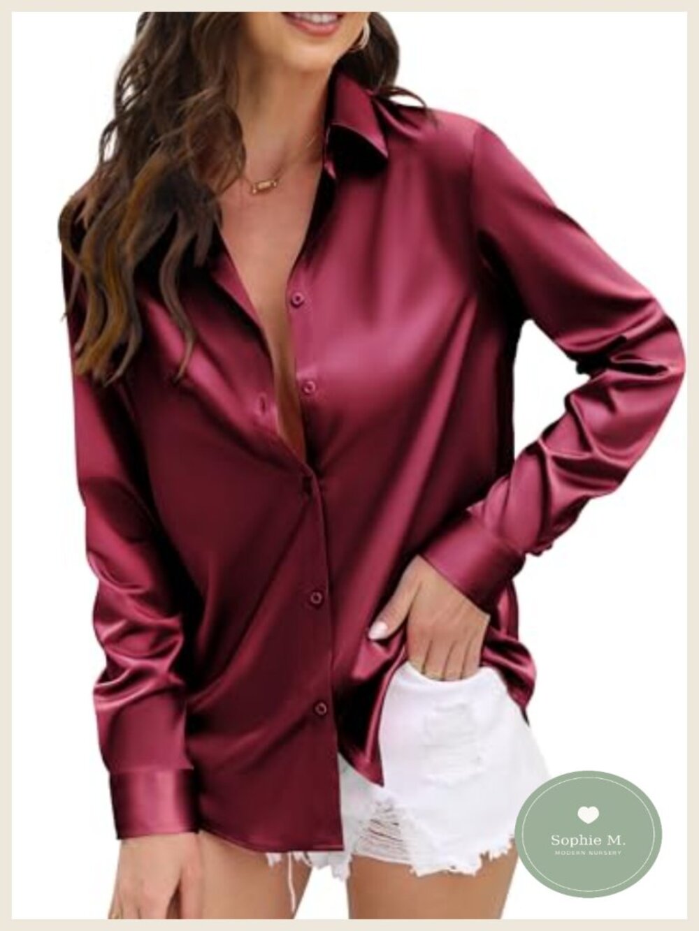 Womens Satin Button Down Shirt Long Sleeve Silky Work Blouse Top